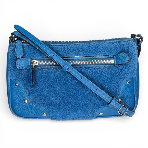 Coach Handbags - Coach Small Rhyder Pochette Blue Shearling Leather Crossbody Bag 36490